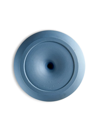 A top-down view of the underside of the Wedgwood footed compote. This shot reveals the tapered shape of the pedestal and the circular base, with the authentic maker's markings clearly impressed in the center.