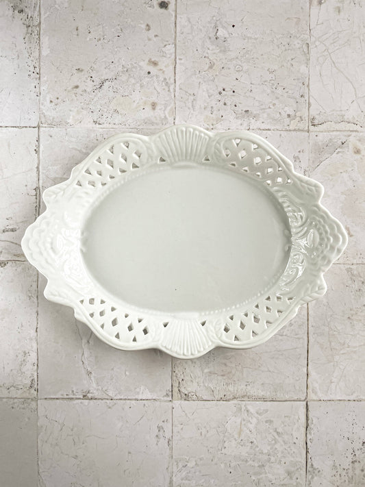 Wiesenthal White Small Oval Tray - Lattice Design - SOSC Home