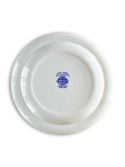 Back of vintage porcelain plate with Enoch Wood’s English Scenery blue maker’s mark