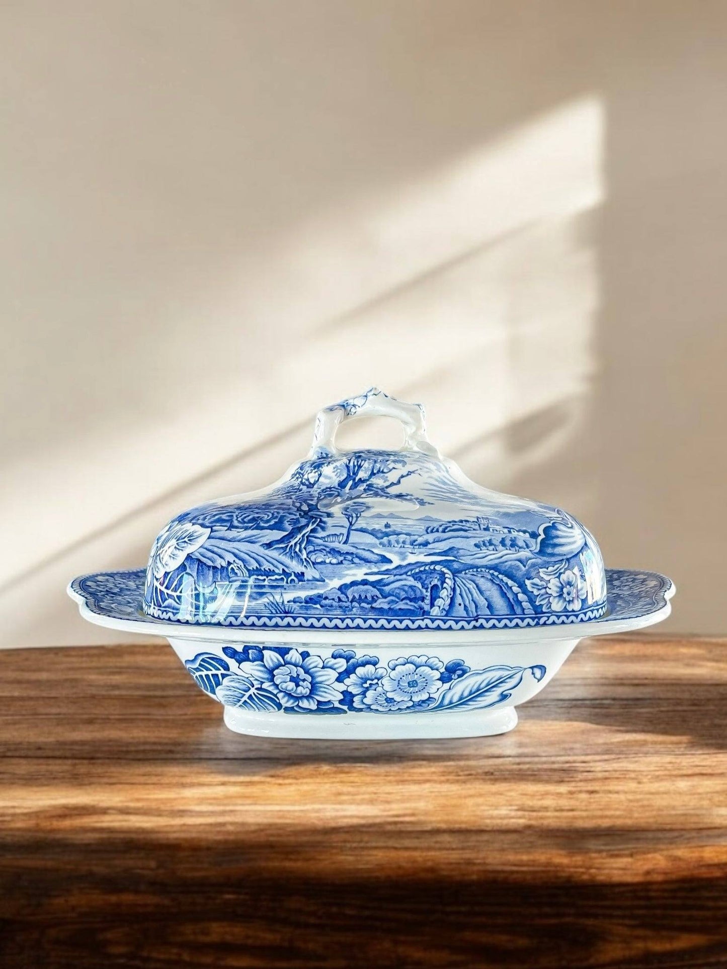 Wood & Sons 'Woodland' Rectangular Covered Vegetable Dish – Blue Transferware, England - SOSC Home