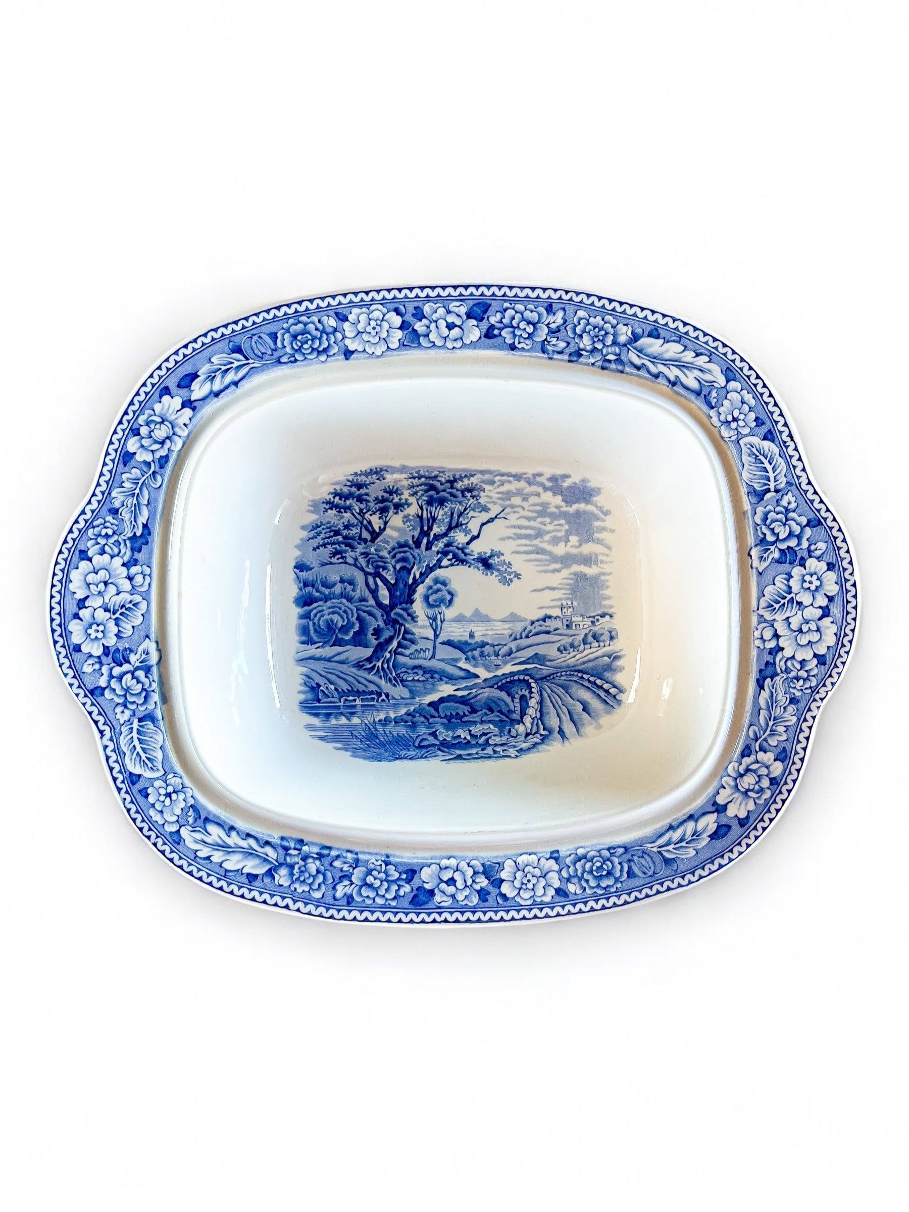 Wood & Sons 'Woodland' Rectangular Covered Vegetable Dish – Blue Transferware, England - SOSC Home