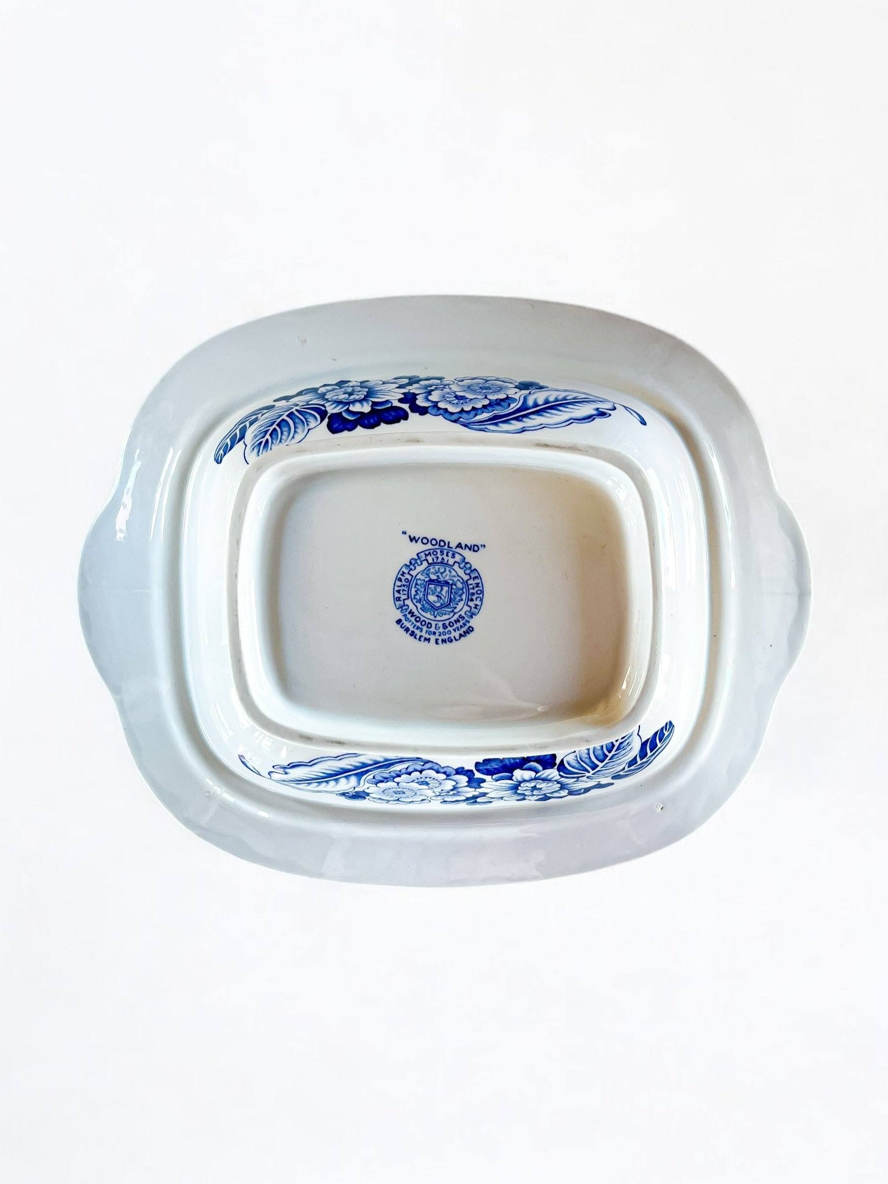 Wood & Sons 'Woodland' Rectangular Covered Vegetable Dish – Blue Transferware, England - SOSC Home